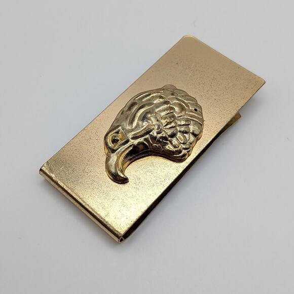Gold Tone 3D Eagle Emblem Rectangular Money Clip Wallet Patriotic USA - Picture 2 of 4